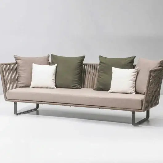 Close-up detail of modern rattan weave texture on U-shape outdoor sofa set garden furniture
