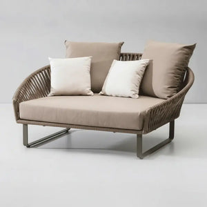 Close up of modern rattan weave texture on U-Shape outdoor sofa garden furniture set