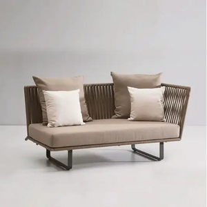Close up of modern rattan weave texture on U-Shape outdoor sofa set garden furniture