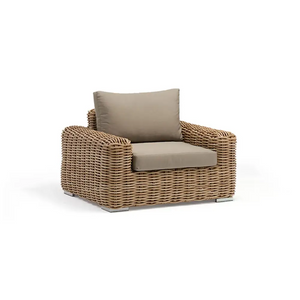 Close up of wicker rattan texture and weave detail on outdoor patio sofa set
