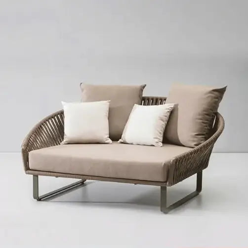 Close-up of woven rattan texture on modern U-shape outdoor sofa set garden furniture