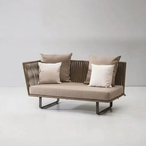 Close-up of woven rattan texture on modern U-shape outdoor sofa set garden furniture
