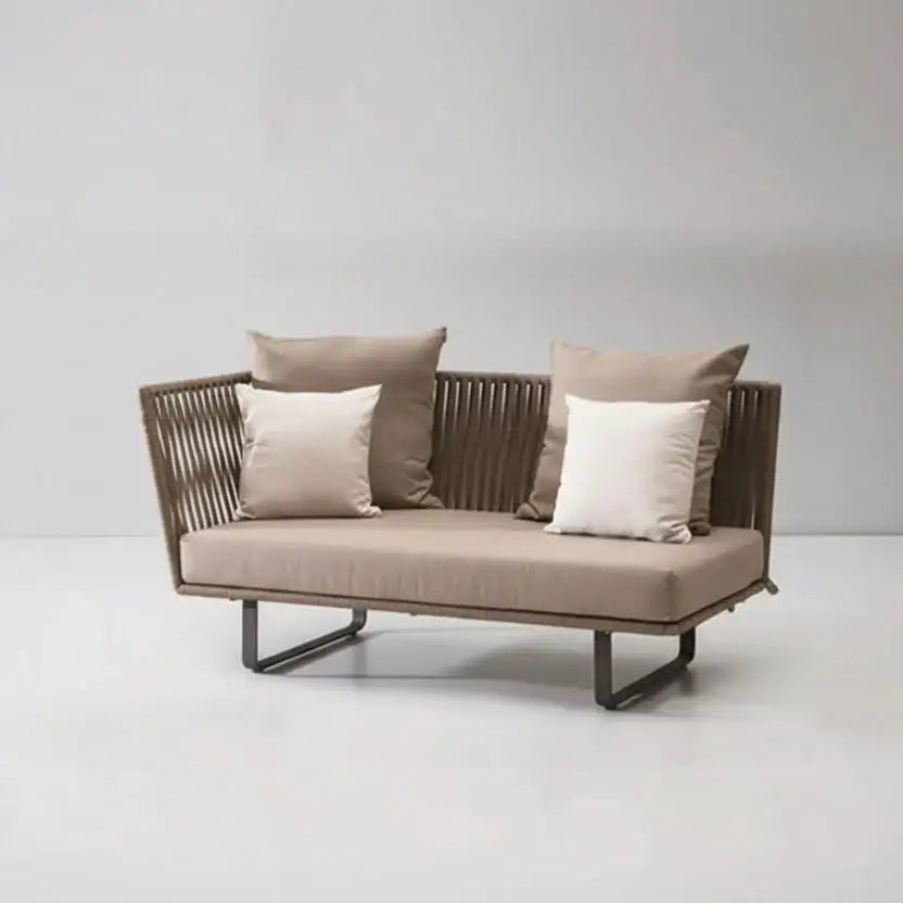 Close-up of woven rattan texture on modern U-shape outdoor sofa set garden furniture