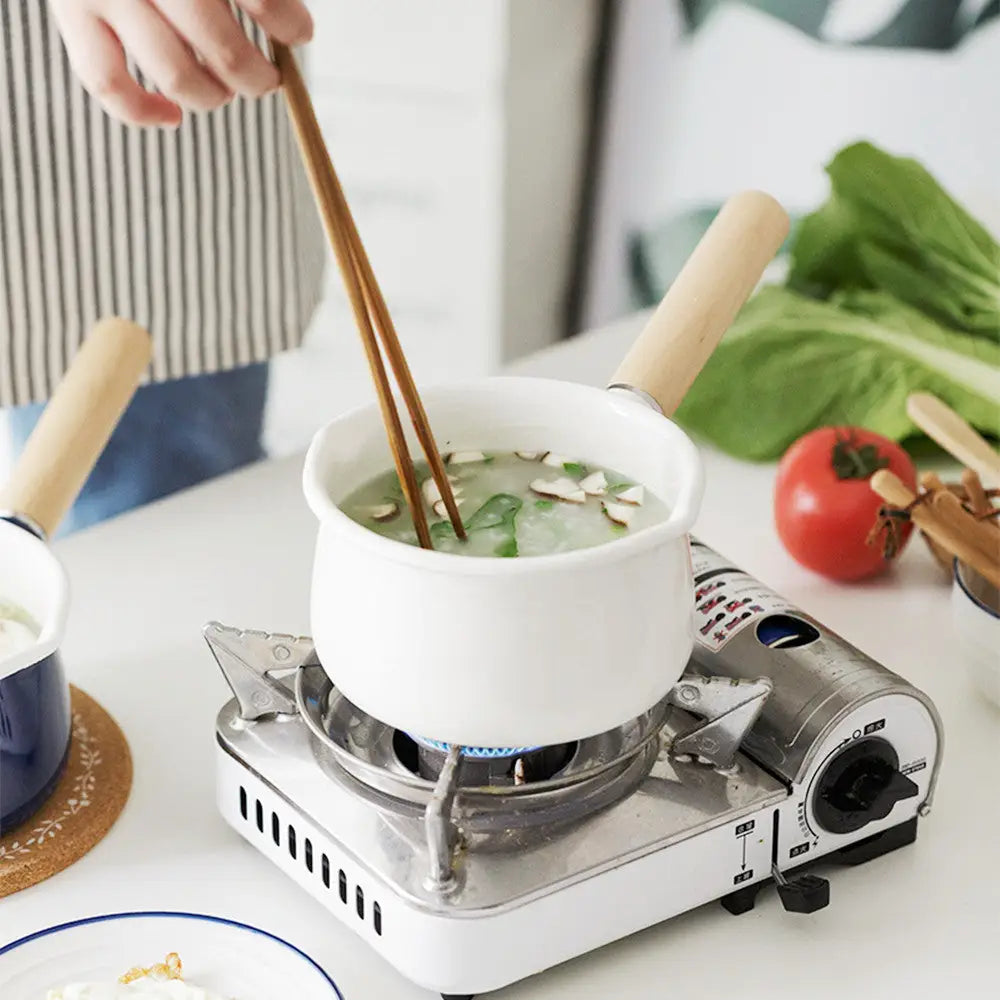 Wood Enamel Single Handle Pot - Cookware set