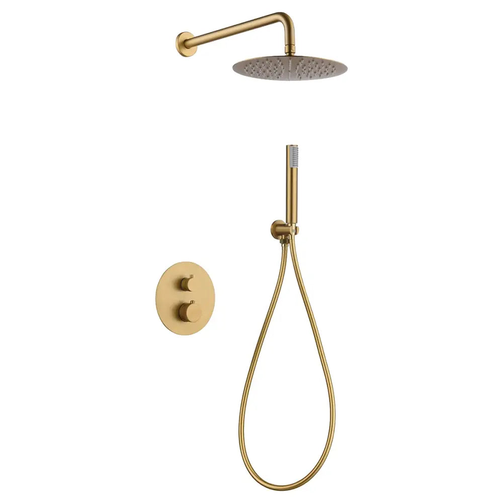 Brushed gold thermostatic shower set with built-in embedded design and fixtures