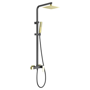 Matte Black Single Handle Shower Set with Gold Accents, main product view