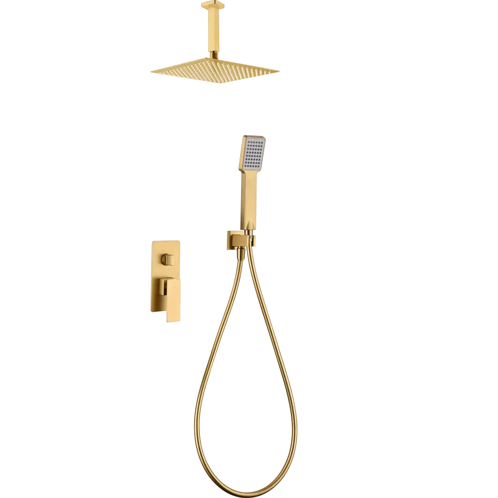 Brushed gold modern single lever shower mixer set wall mounted