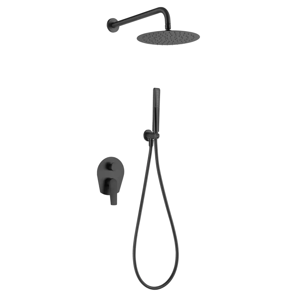 Matte black built-in single-lever shower set with minimalist design