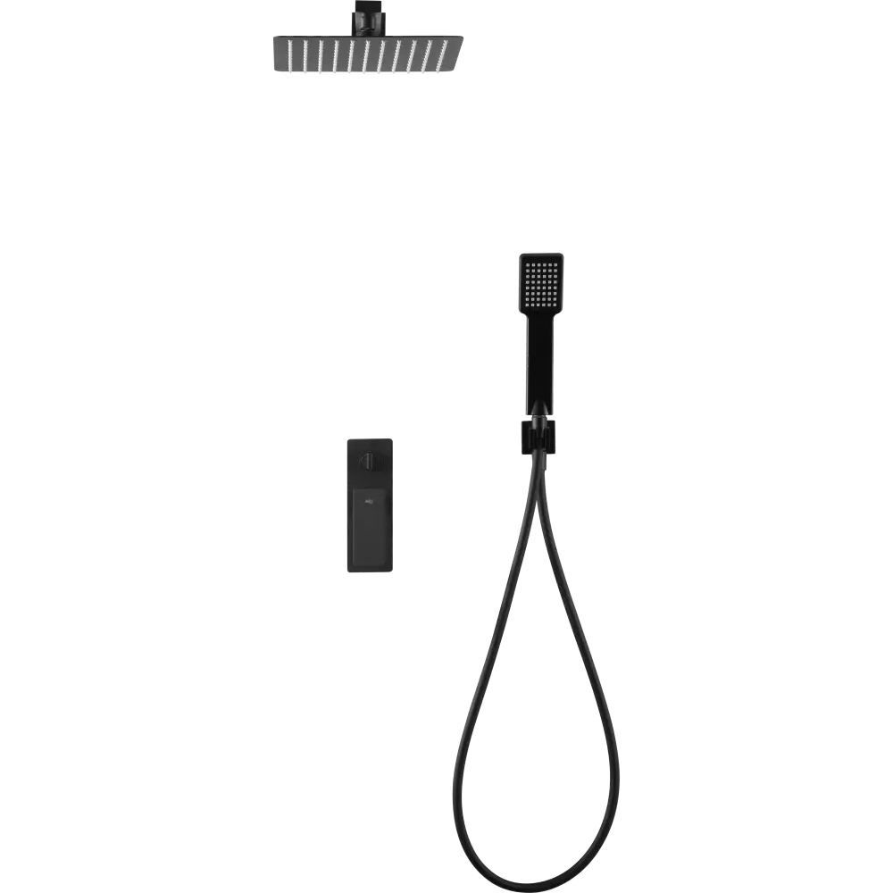 Matte black built-in single-lever shower set with modern minimalist design