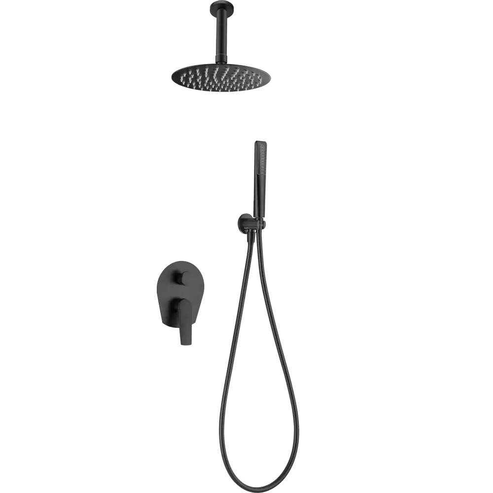 Matte black built-in single-lever shower set with modern minimalist design