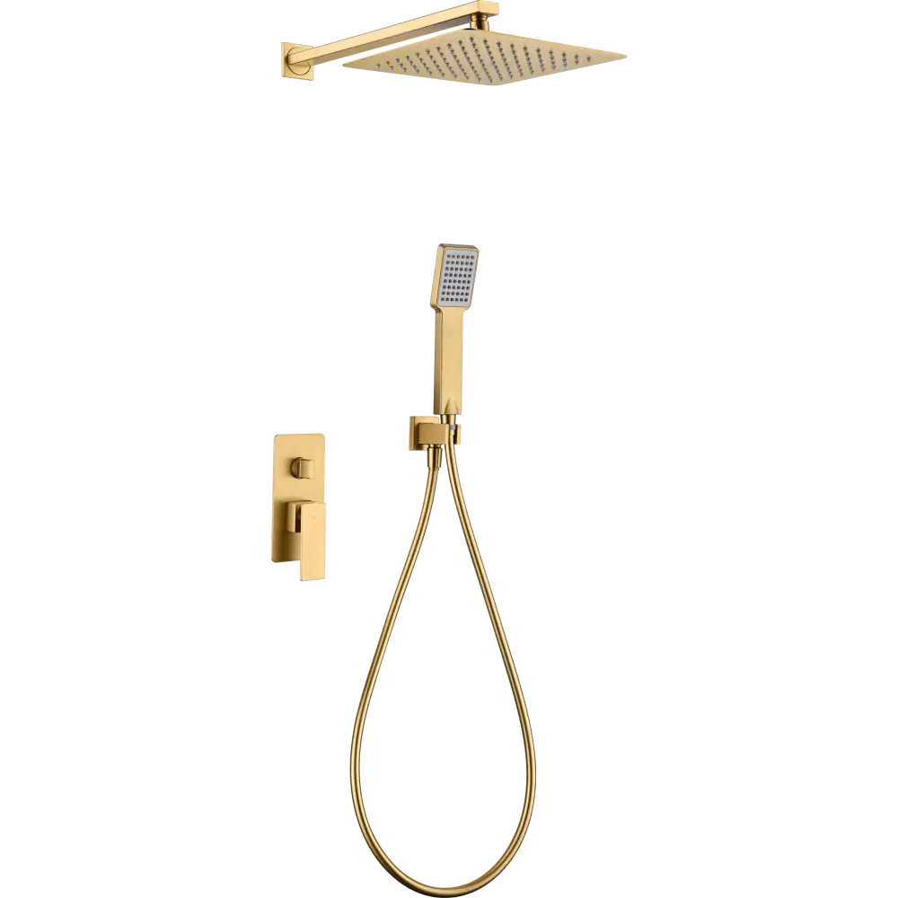 Brushed gold single lever shower set with modern monomando design fixture