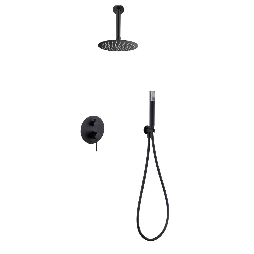 Matte black single lever built-in shower set modern design closeup