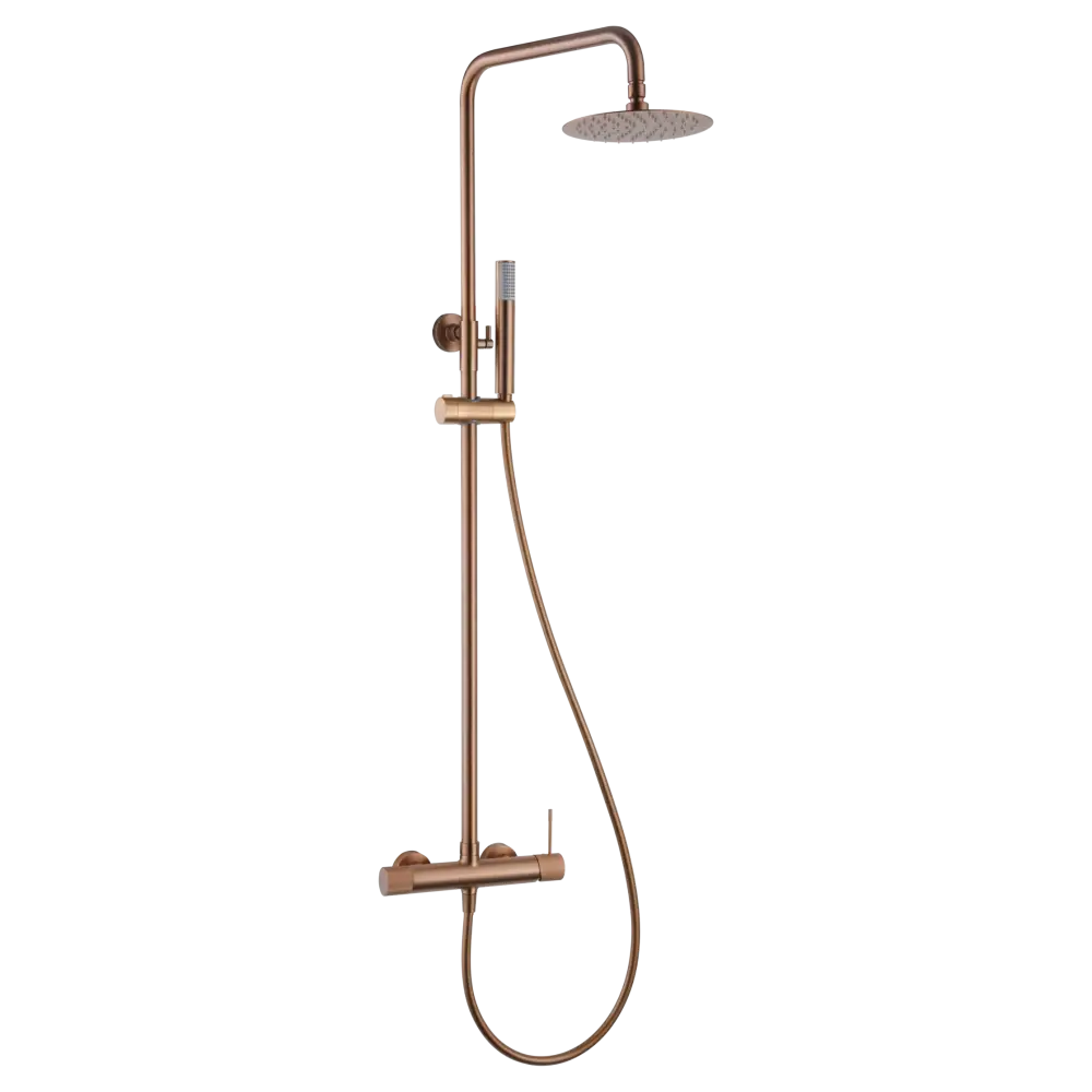 Brushed rose gold single handle shower set with modern chrome finish design