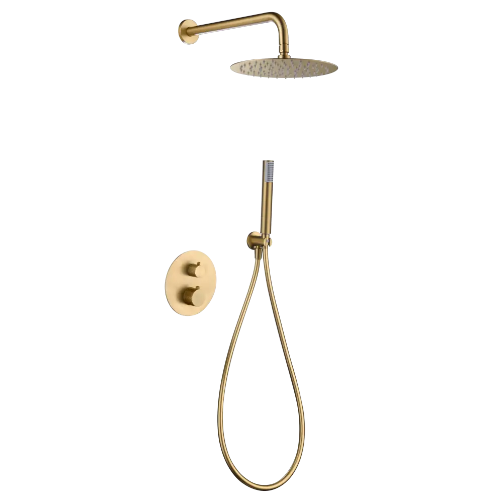 Brushed gold built-in thermostatic shower set with modern fixtures