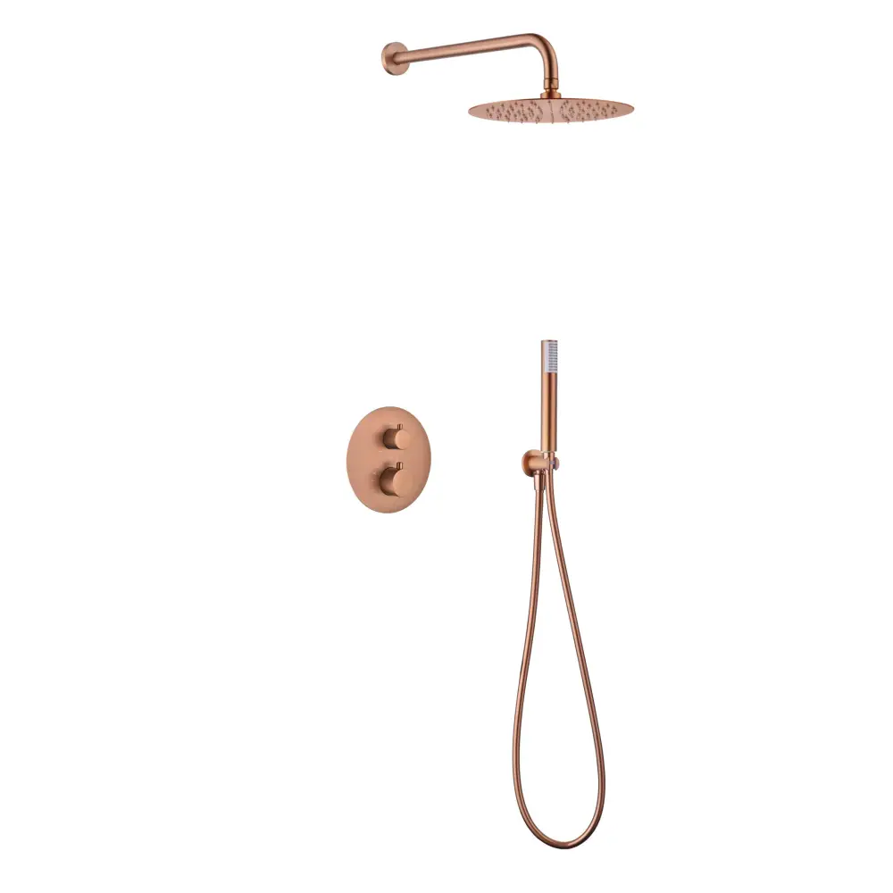 Brushed Rose Gold Built-in Thermostatic Shower Set