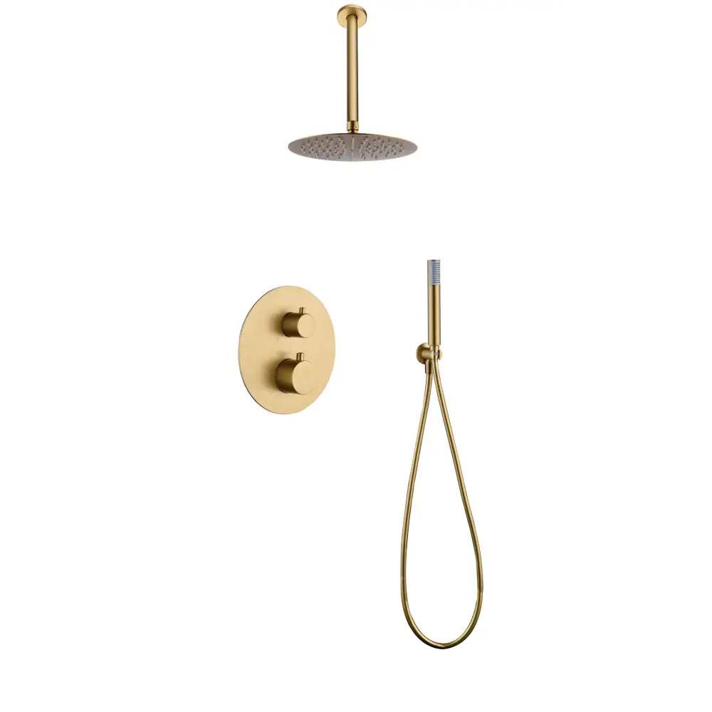Brushed gold thermostatic built-in shower set with modern design fixture