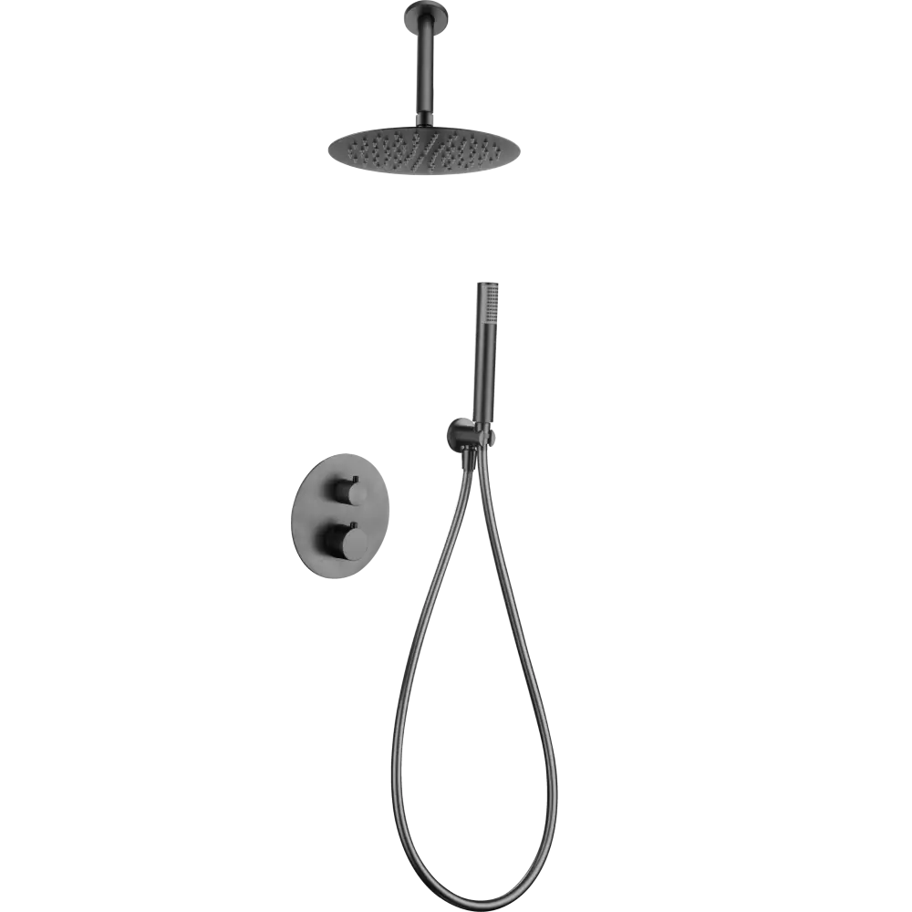 Black gun metal built-in thermostatic shower set with chrome fixtures