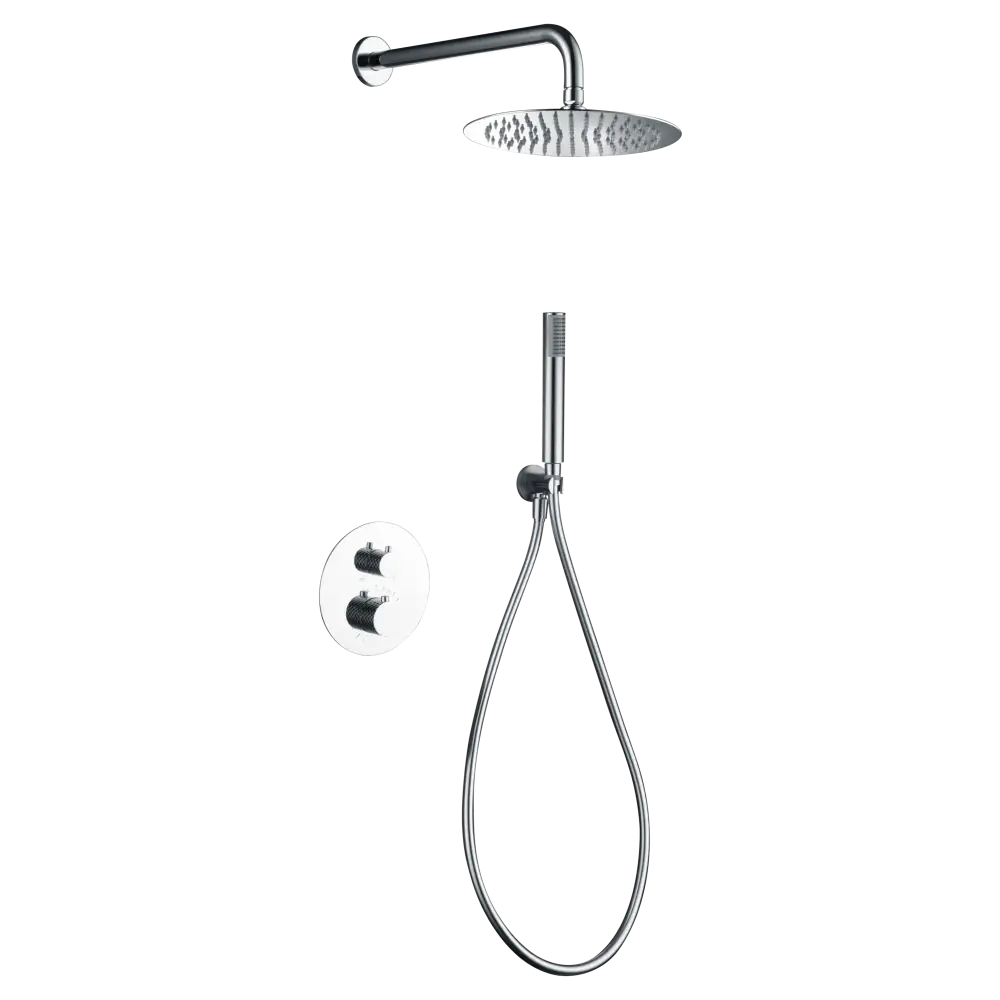 Chrome thermostatic shower set with built-in design and modern fixtures