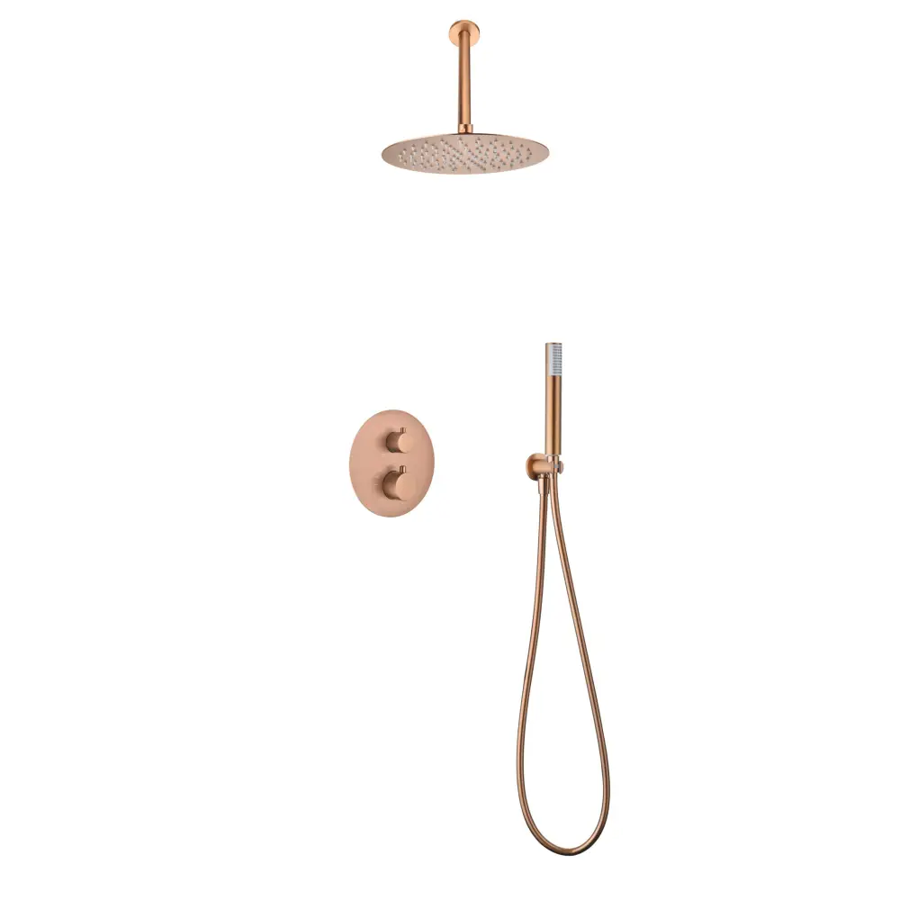 Conjunto Ducha Termostatico Empotrado Tívoli Oro Rosa Cepillado