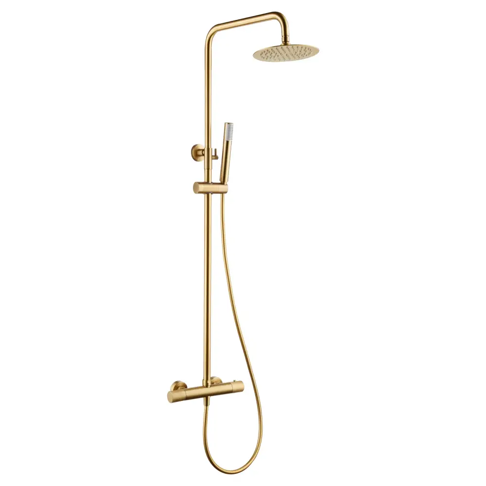 Brushed gold modern shower set with thermostatic valve and sleek design