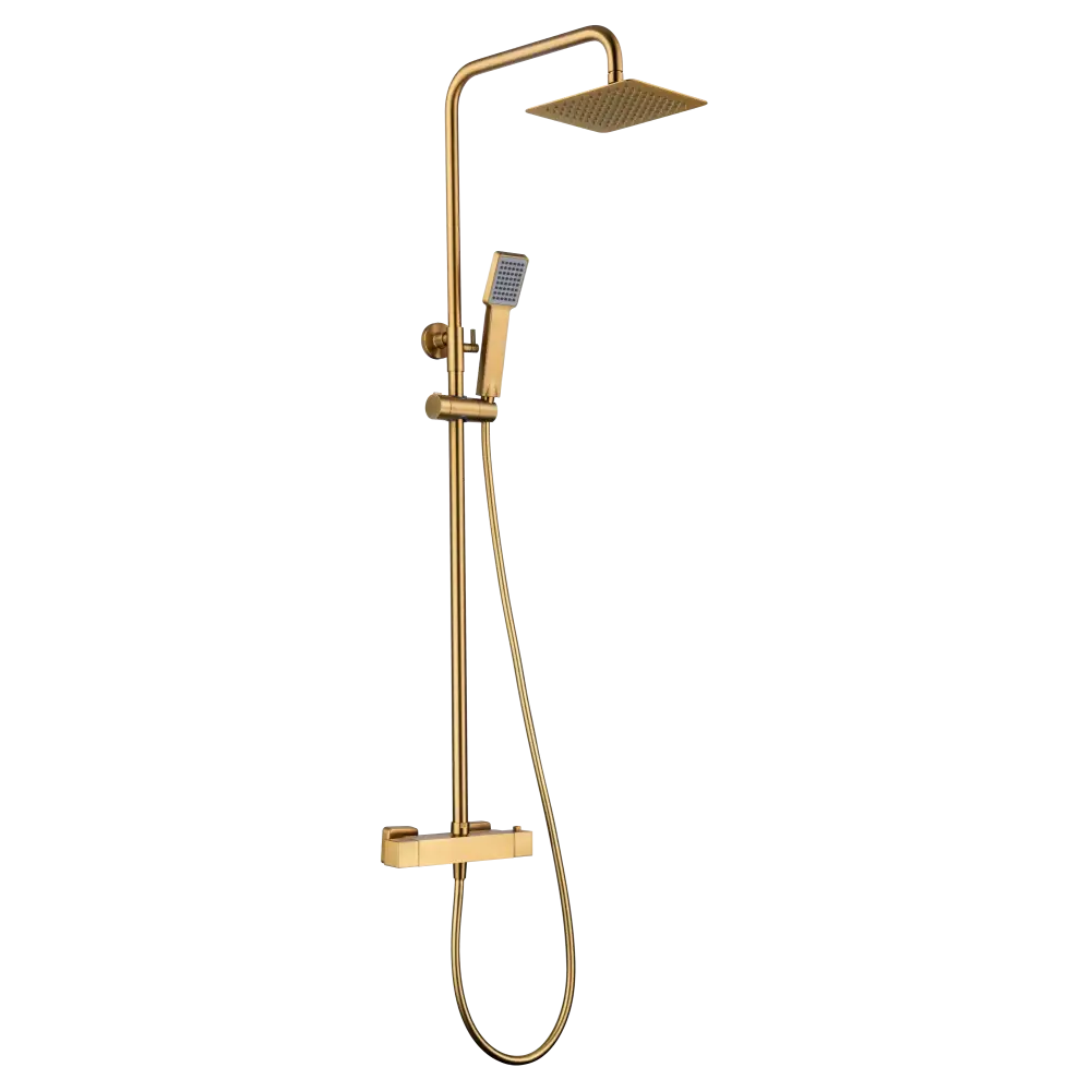 Brushed gold modern shower set with sleek contemporary design fixture