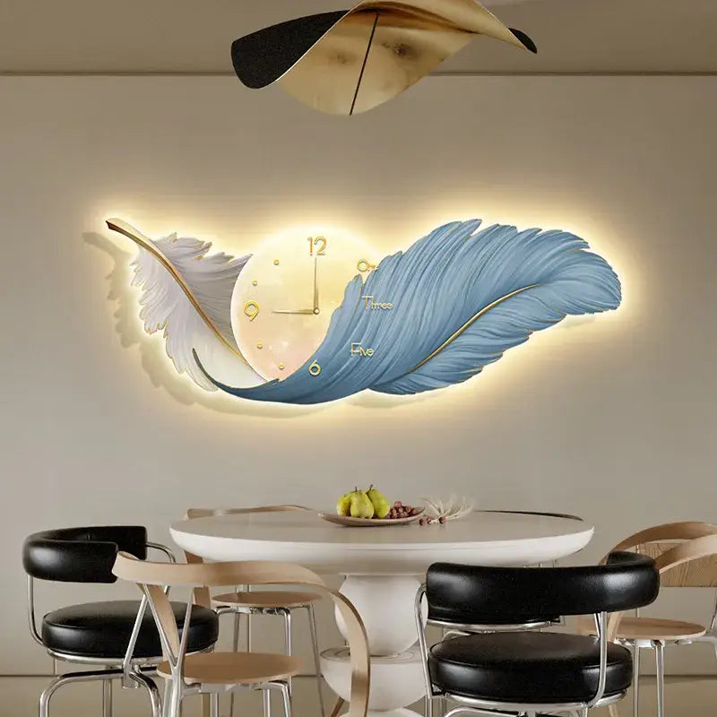 Creative Feather Clock with LED Light - Wall Clocks