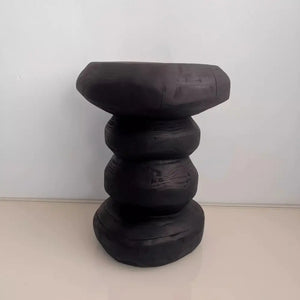 Oval Irregular Wooden Carved Stool Corner Table - Black - Multifunctional coffee table