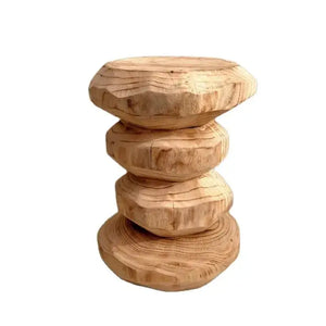 Oval Irregular Wooden Carved Stool Corner Table - Multifunctional coffee table