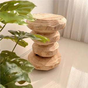 Oval Irregular Wooden Carved Stool Corner Table - Multifunctional coffee table