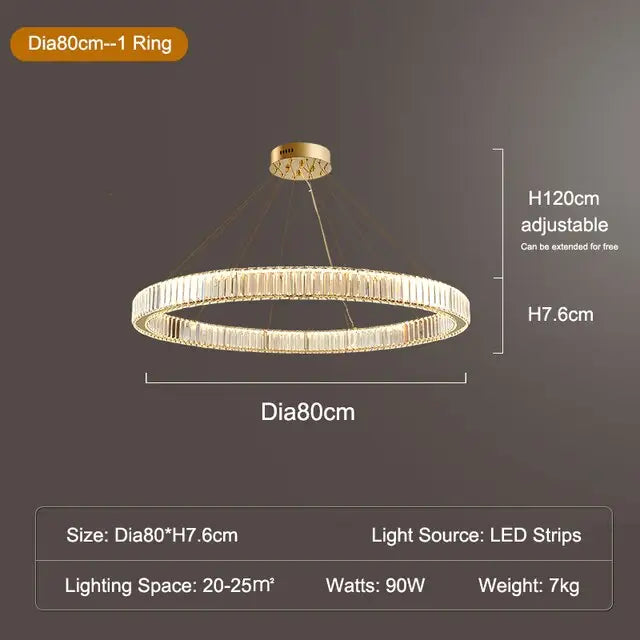 Crystal Ring Large Chandelier Pendant Lamp - D80 31.49inch / Cold White / Gold body - Chandelier