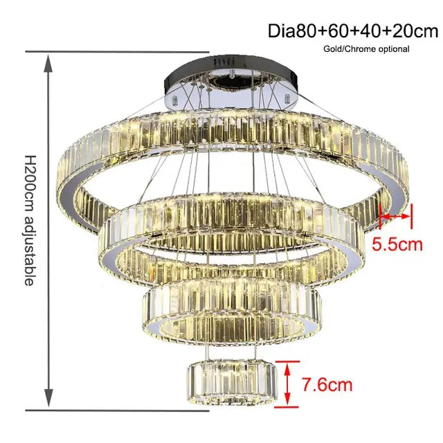Crystal Ring Large Chandelier Pendant Lamp - D80D60D40D20 4rings / Cold White / Gold body - Chandelier