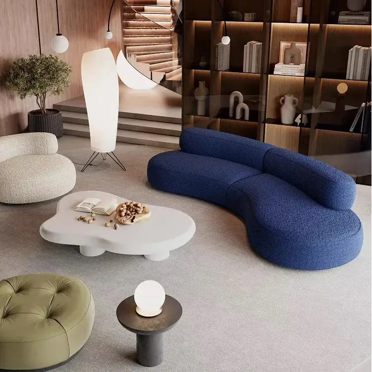 Curved Armless Vacuum Compressed Sectional Sofa - Blue - Compressed Sofa