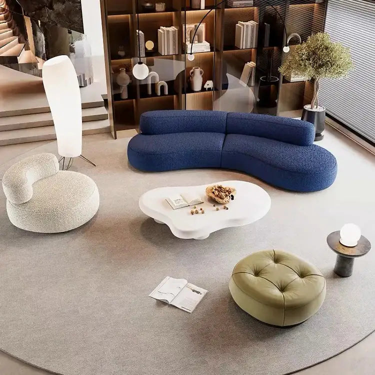 Curved Armless Vacuum Compressed Sectional Sofa - Blue - Compressed Sofa