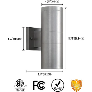 Up and Down Cylinder Outdoor Aluminum Wall Sconce Light - Silver 1 Pack / cool white - Wall Lamp
