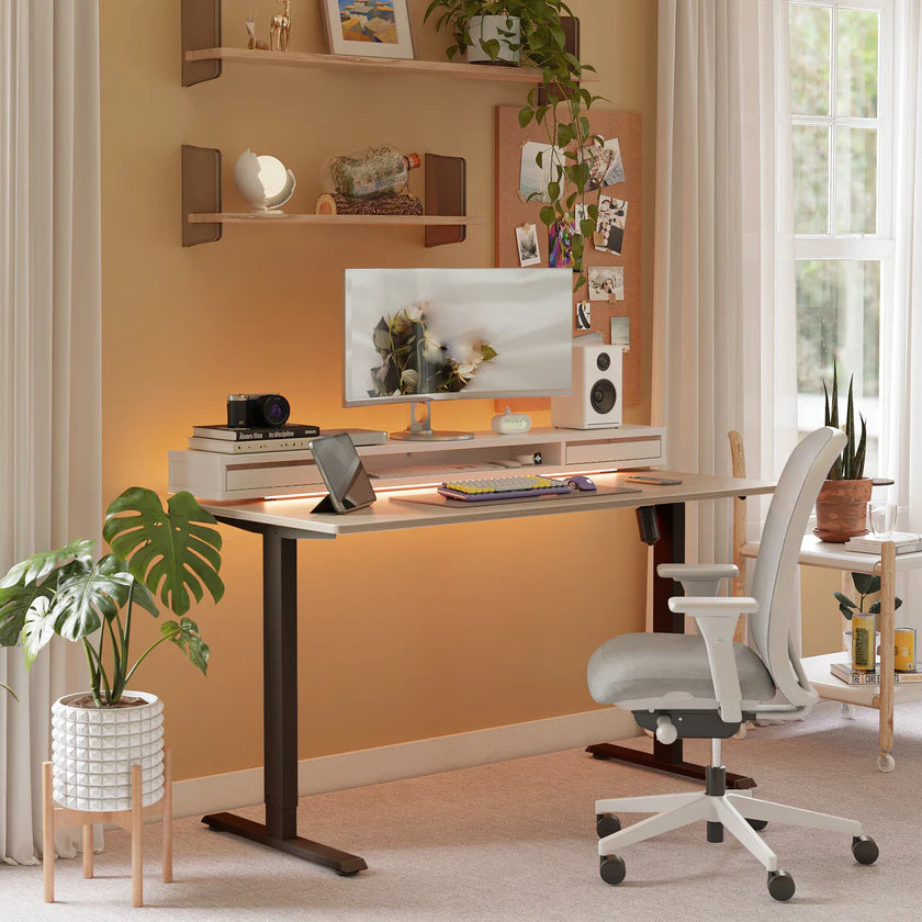 Standing Desk with Electric Height Adjustment and Floating Drawer