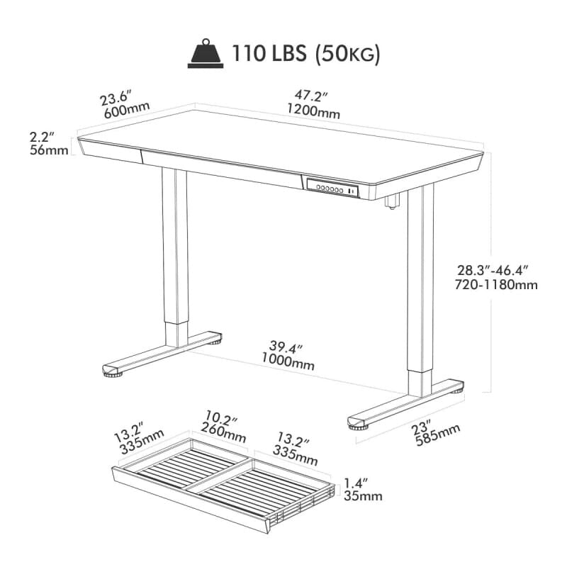 Elitras Tempered Writable Glass Standing Desk