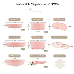 Detachable Handle Non Stick Cookware Set - Detachable 15-piece set-pink - Cookware set