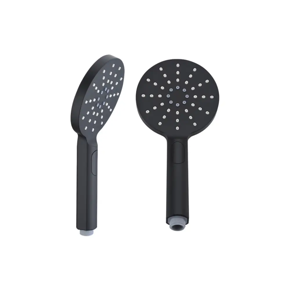 Matte black modern shower handle with sleek contemporary design closeup