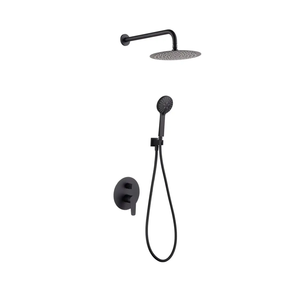 Matte black single lever built-in shower set with modern minimalist design