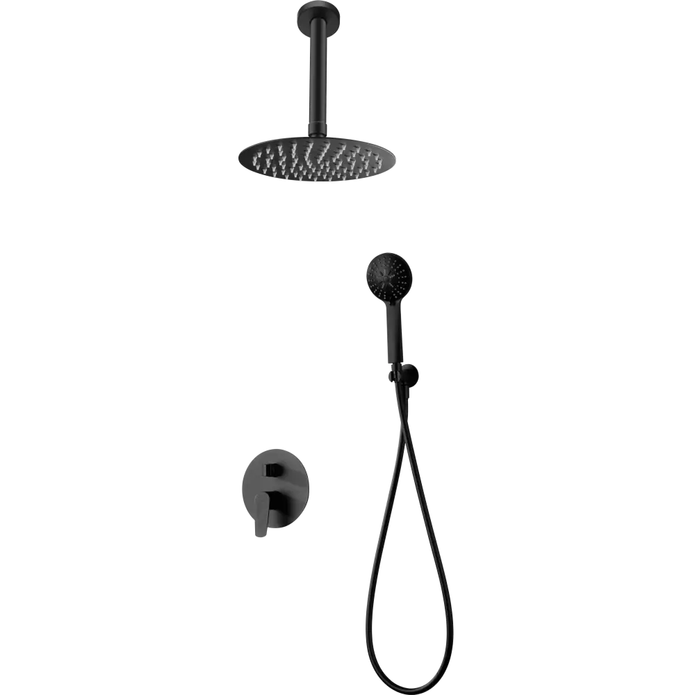 Matte black single-lever built-in shower set with modern minimalist design