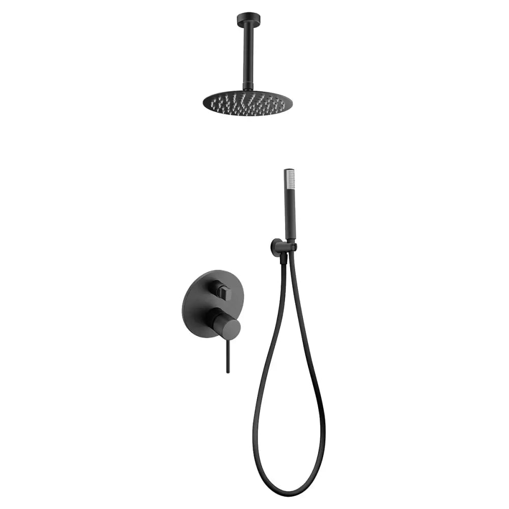 Matte black single lever shower set with built-in installation minimalist design
