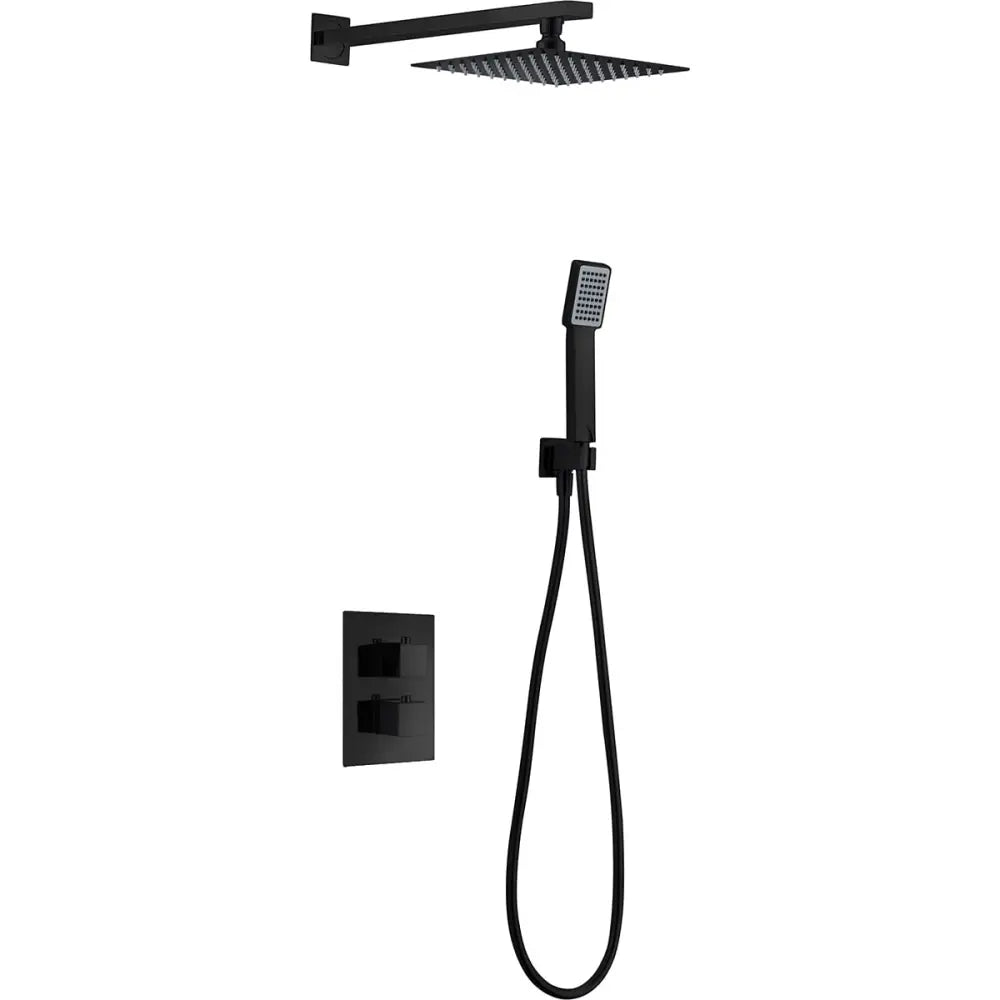 Conjunto De Ducha Empotrado Termostático Cíes Negro Mate