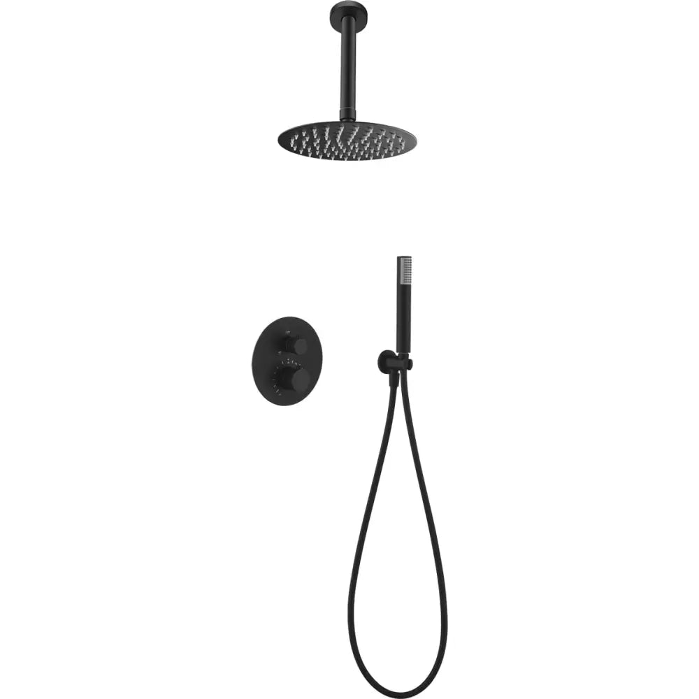 Matte black built-in shower set with thermostatic control and sleek design