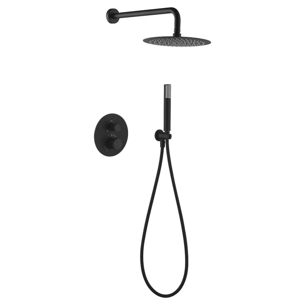 Matte black thermostatic built-in shower set with sleek modern design