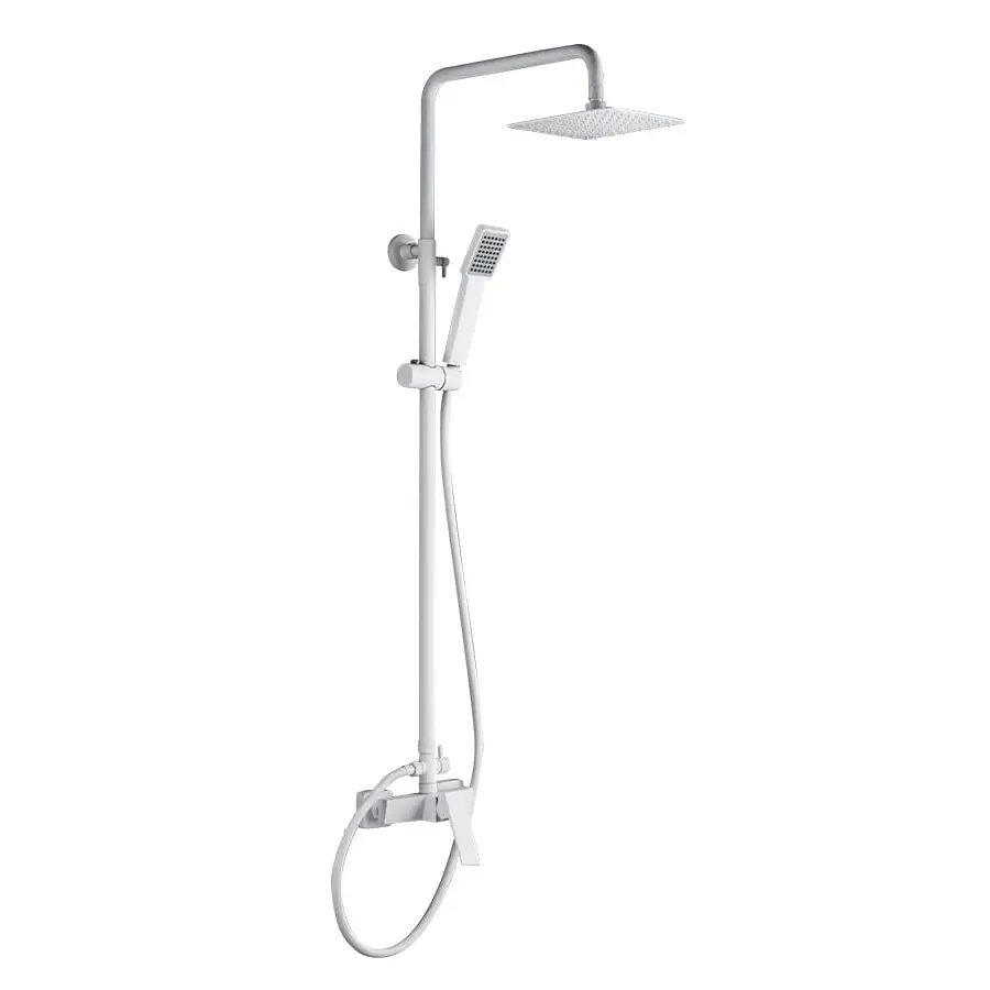 Matte White Single Lever Shower Set Modern Minimalist