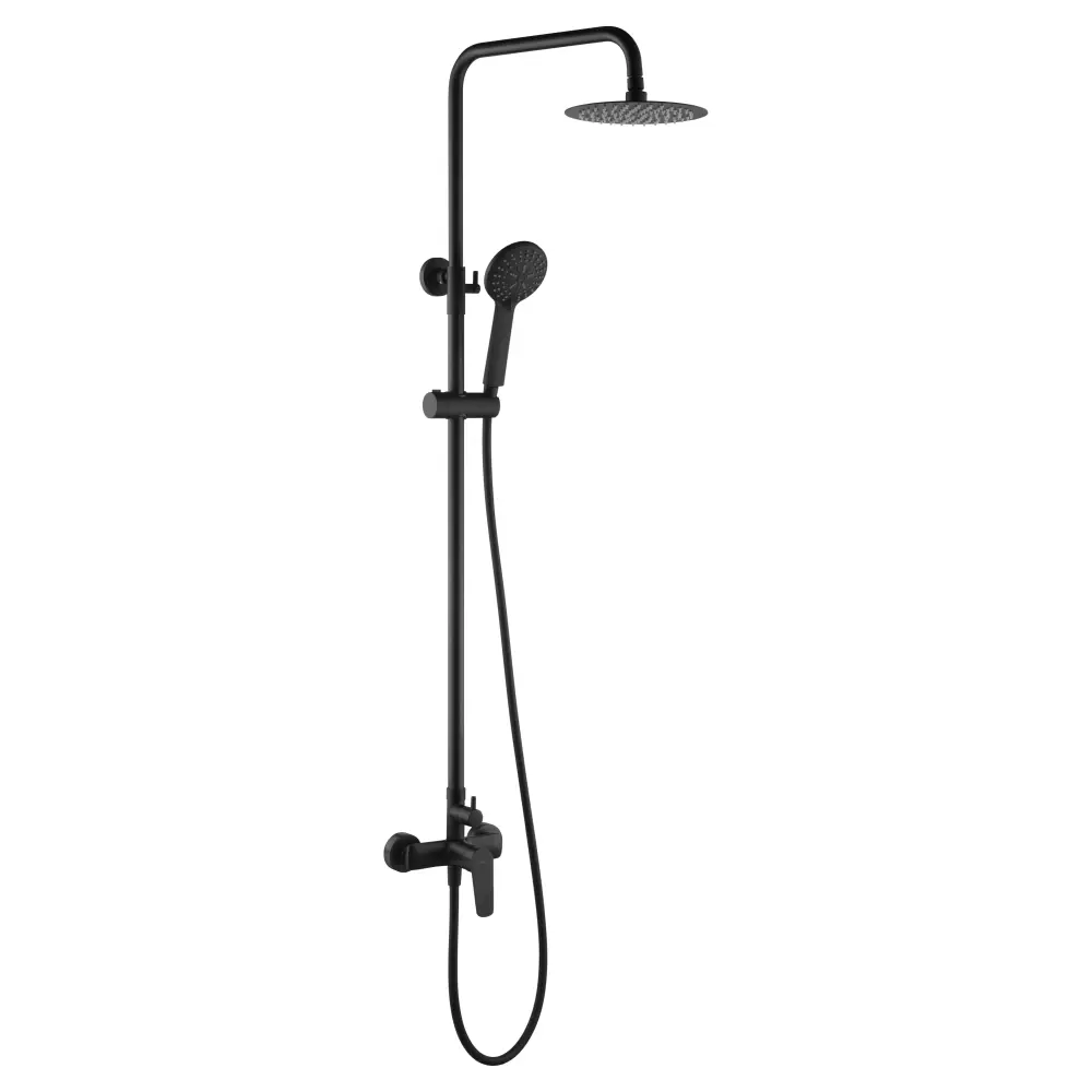 Matte black single handle modern shower set with sleek contemporary design