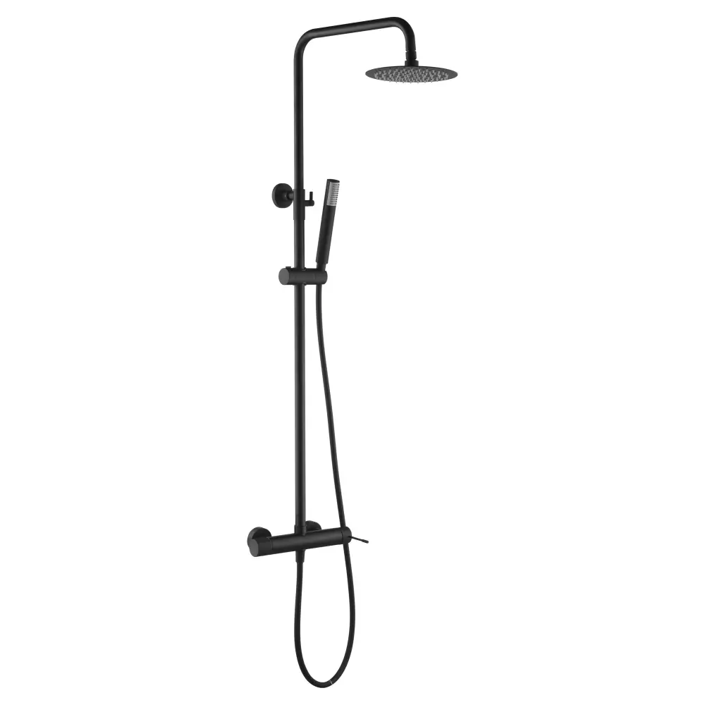 Matte black modern single handle shower set with sleek contemporary design