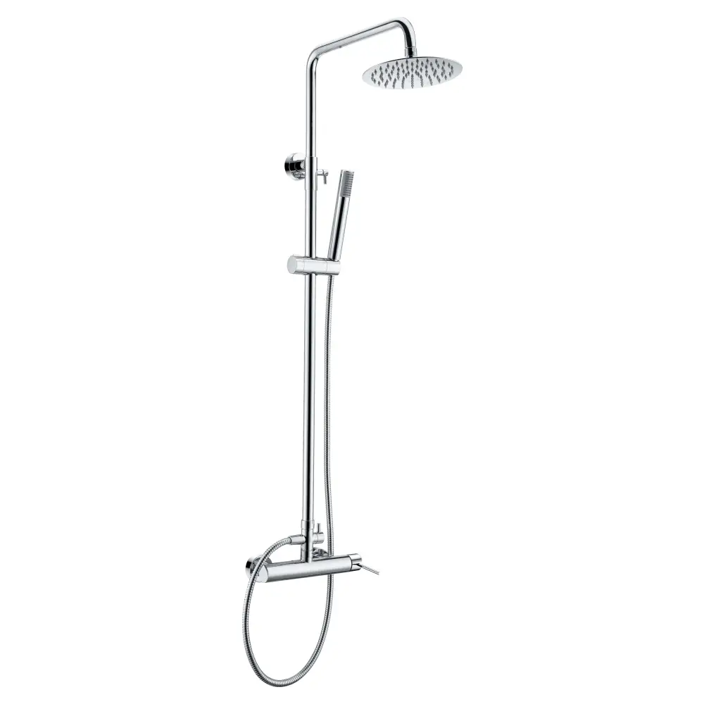 Chrome single lever modern shower set against white background