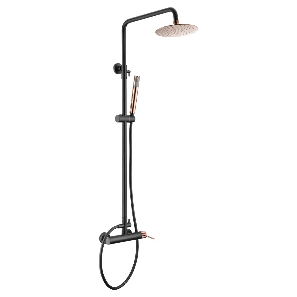 Matte black and rose gold single handle shower set with modern design