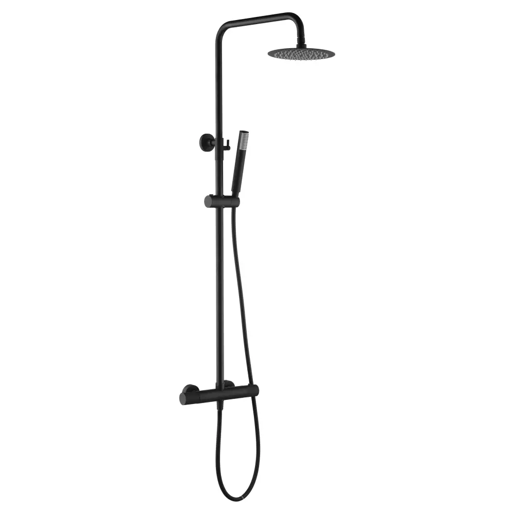 Matte black thermostatic shower set with temperature control valve displayed